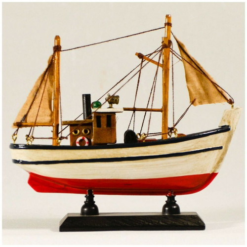 Vintage wooden decorative ship No3 red-cream 16x4x14cm new