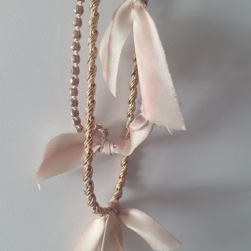 J.CREW necklace gold with pink satin fabric like new