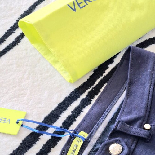 Versace fitted cotton leggings new, blue sz28-30 with nylon pouch