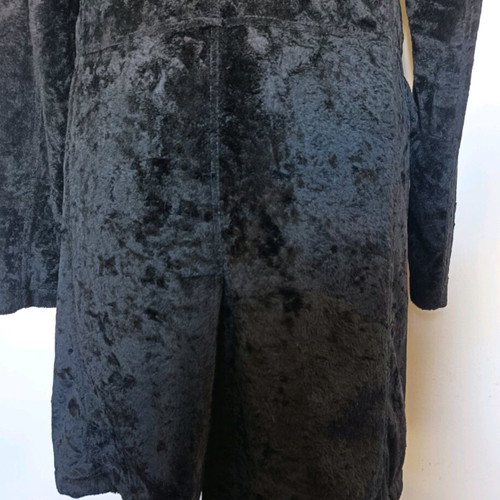 Acrobat 90s Vintage Velvet Coat with Leather Collar and Lining New Black