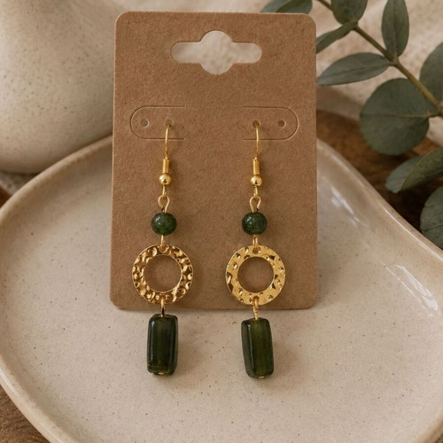 Earrings new with gold details and green beads