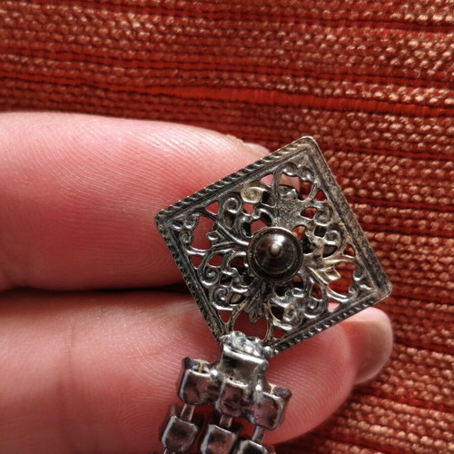 Vintage earrings 70s with black stones and rhinestones, used