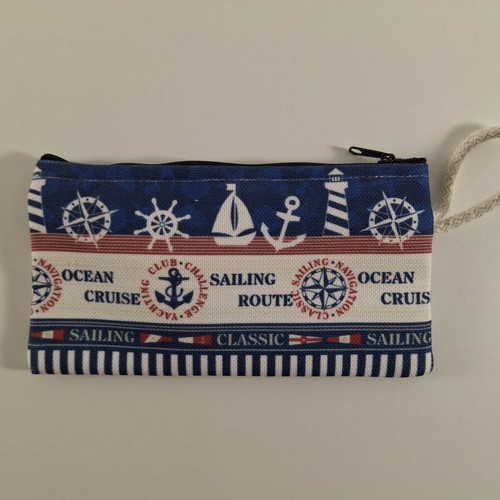 Handmade wallet with nautical design, new, white and blue