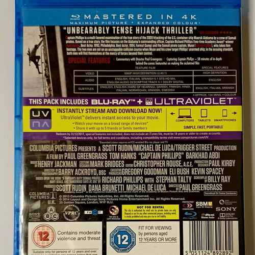 Captain Phillips Blu-Ray movie used with English subtitles