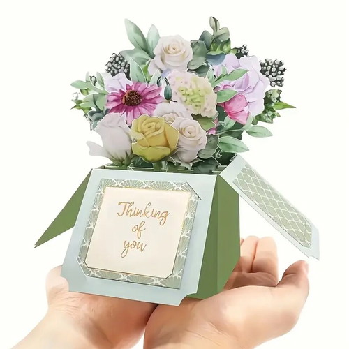 3D greeting card with flower bouquet and envelope new