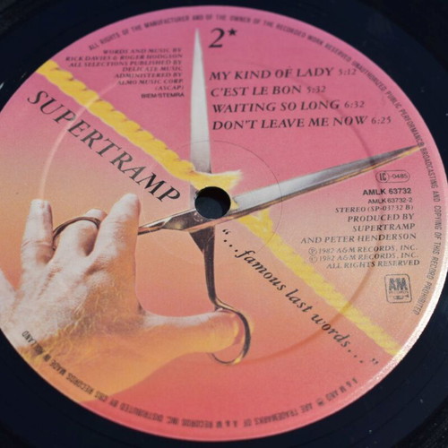 Supertramp "...Famous Last Words..." 1982 LP, rock, like new condition