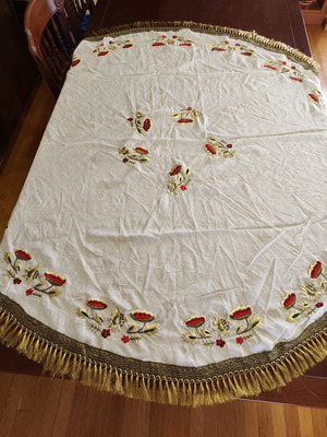 Handmade old tablecloth used, diameter 150