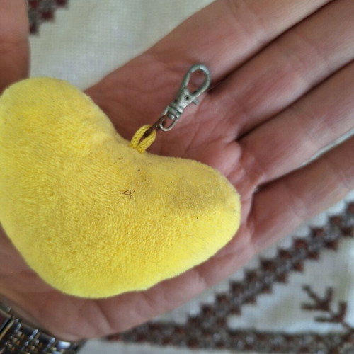 Heart Laughing Crying 3D Keychain like new, yellow fabric
