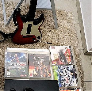 Playstation 3 + 1 μοχλός + 6 παιχνίδια + 1 κιθάρα για το Band Hero