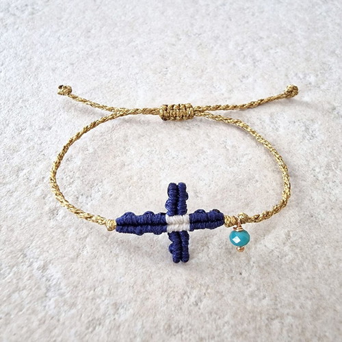 Anniversary bracelet with cross and Greek flag on gold cord new