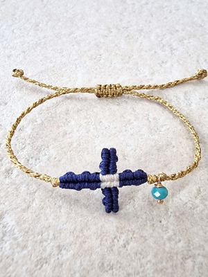 Anniversary bracelet with cross and Greek flag on gold cord new