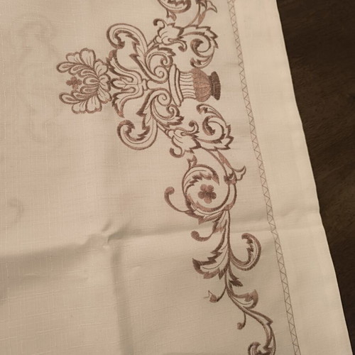 Table runner with embroidery new, white with brown embroidery