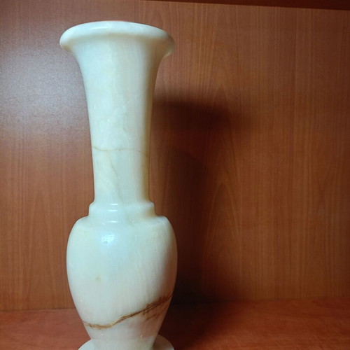 Onyx Vase used, handmade decorative piece with natural cream and light brown hues