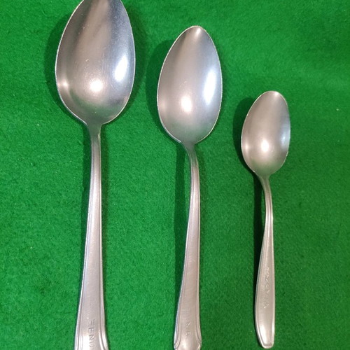 Xenia 1968 soup spoons used, Nissiotis Rostfrei & Afentakis Rostfrei, set of 3