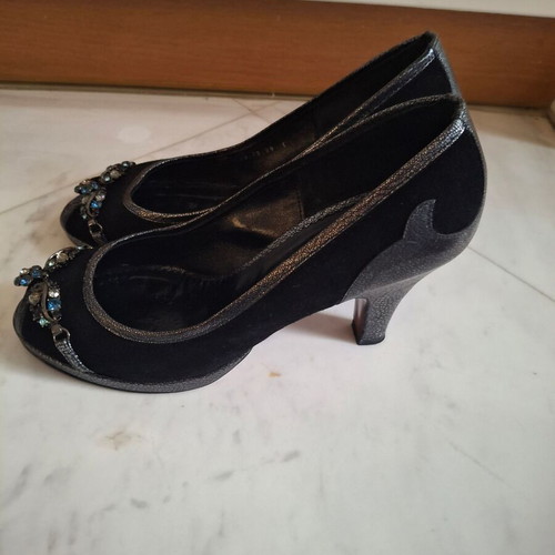 Γόβες Rebeca Sanver peep toe μέγεθος 39 μεταχειρισμένες, μαύρο δέρμα
