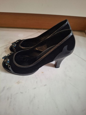 Γόβες Rebeca Sanver peep toe μέγεθος 39 μεταχειρισμένες, μαύρο δέρμα