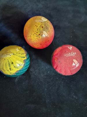 Quazar Art decorative handmade blown glass balls set of 3 like new