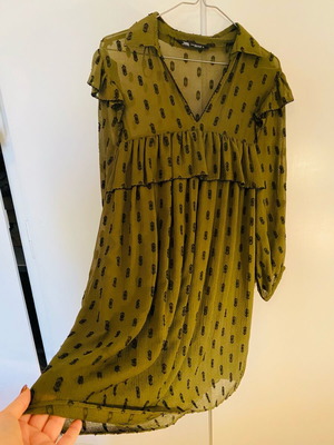 Zara khaki dress with transparency and embroidery like new