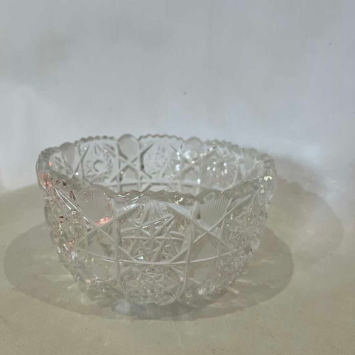Vintage crystal serving fondue bowl used with engraved designs 8x14