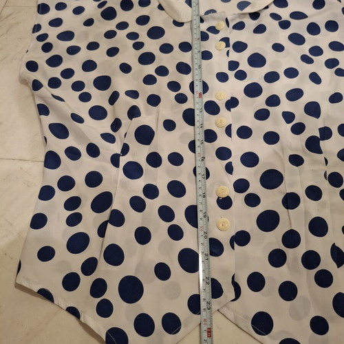Polka Dot Shirt white with blue asymmetrical dots, like new, size L