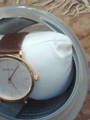 Bering Classic watch, polished rose gold, brown leather strap