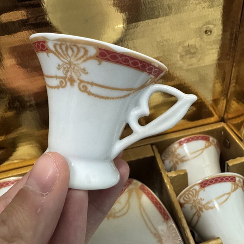 Jewel Platinum Coffee Set 12 Pieces Like New, White with Red and Gold