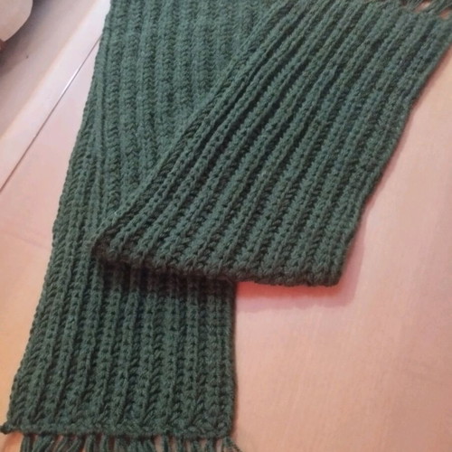 Handmade Wool Scarf Unisex Dark Green 1.70m
