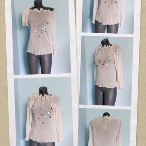 Mesh Decorated Blouse with Open Shoulders, Like New, Sizes M-3XL