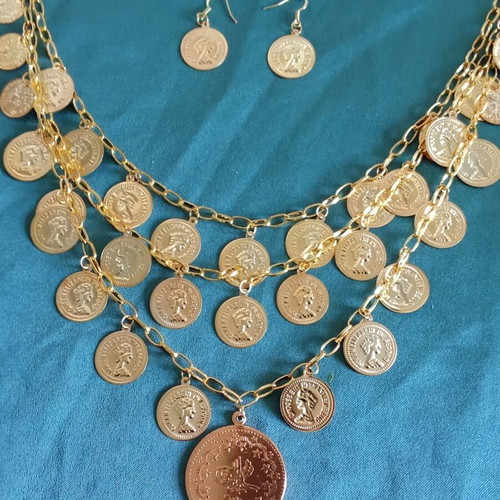 A.L.E. Handmade Necklace and Earrings Set, New, Gold Color
