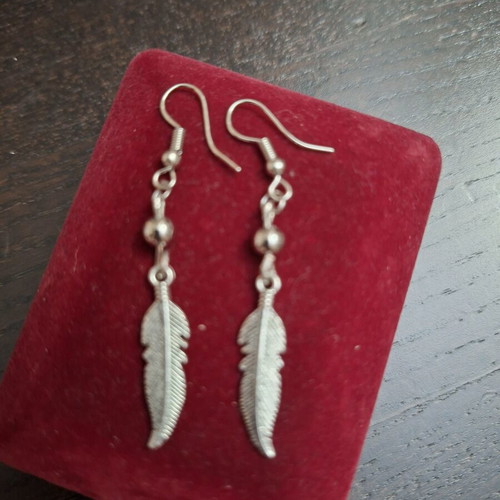 Boho Ethnik Feather Earrings Stainless Steel New, Silver