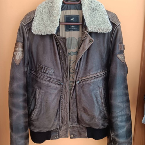 Leather jacket used, authentic leather, brown, size M