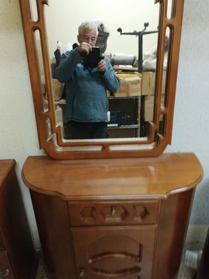 Console with mirror and cabinet like new, beech wood