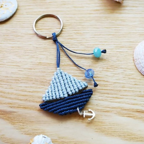 Macrame sailboat keychain new handmade