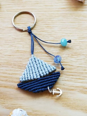 Macrame sailboat keychain new handmade