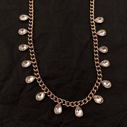 Necklace with rhinestones, gold stainless steel, new