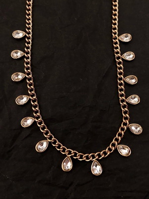 Necklace with rhinestones, gold stainless steel, new