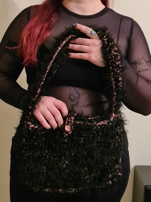 Handmade crochet shoulder handbag new, black and pink