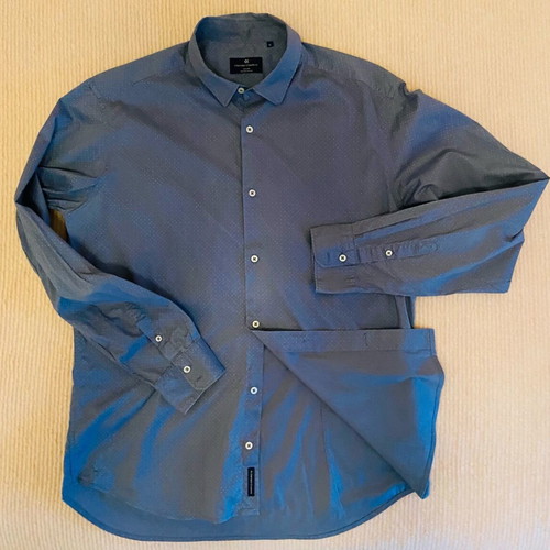 Off White men's shirt used, cotton, size L, blue