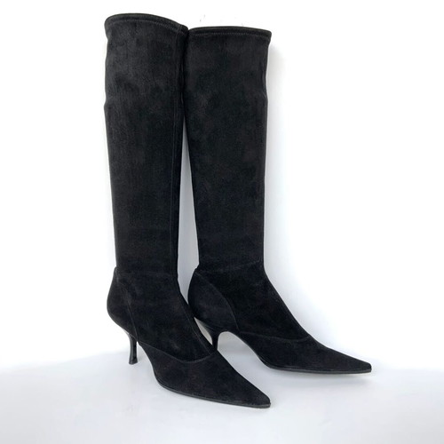 Sergio Rossi black stretch suede boots used, size 38.5