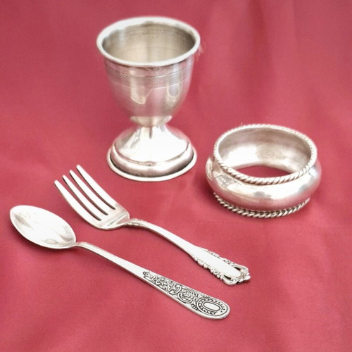 Handmade Silver 800 Egg Cup Set 1960s Vintage Boxed
