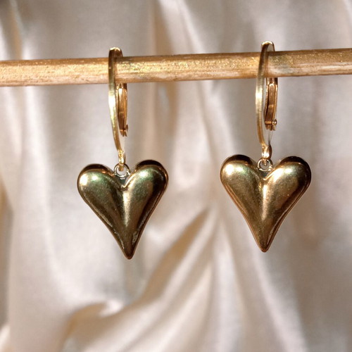 Heart earrings stainless steel huggies gold color new