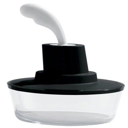 Alessi butter dish with knife new, blue color