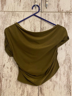 Olive Green Draped Off-Shoulder Ruched Top like new by Shein
