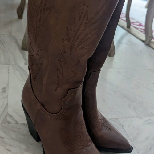 Cowboy boots like new, brown leather-look, high shaft