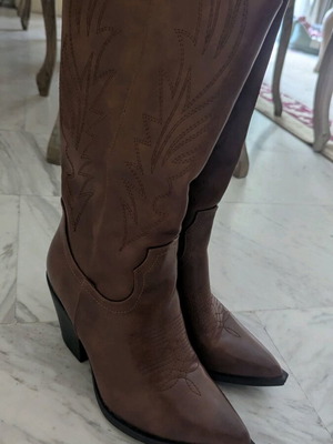 Μπότες cowboy σαν καινούργιες, καφέ leather-look, ψηλή γραμμή