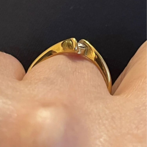Ring size 8 gold-plated steel with zircon, new