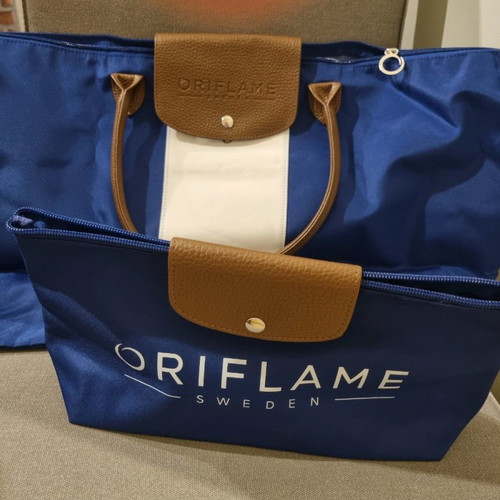 Oriflame travel bag set new, blue with brown details
