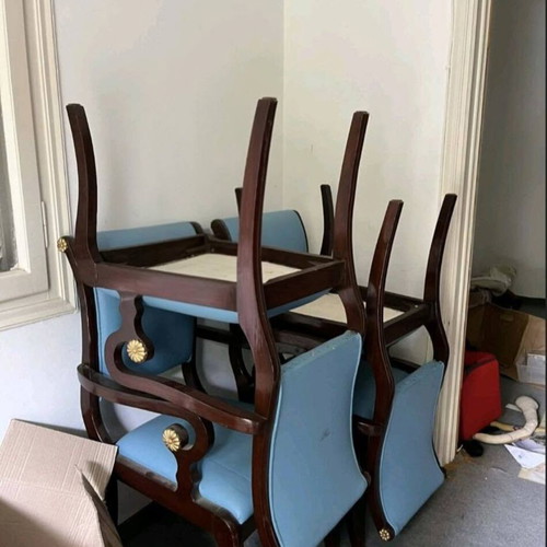 Dining set with 6 chairs and 2 carved bookcases
