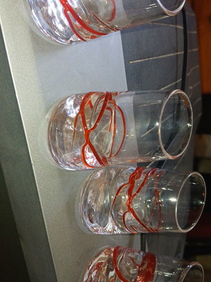 Vintage Art Glass liqueur set with carafe and 4 glasses, like new