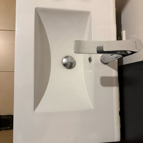 Bathroom sink and cabinet set, white porcelain basin, MDF vanity